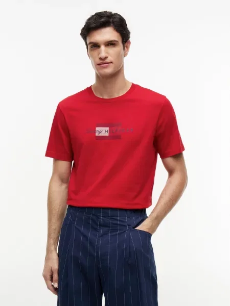 TOMMY HILFIGER Tricou crem / bleumarin roșu