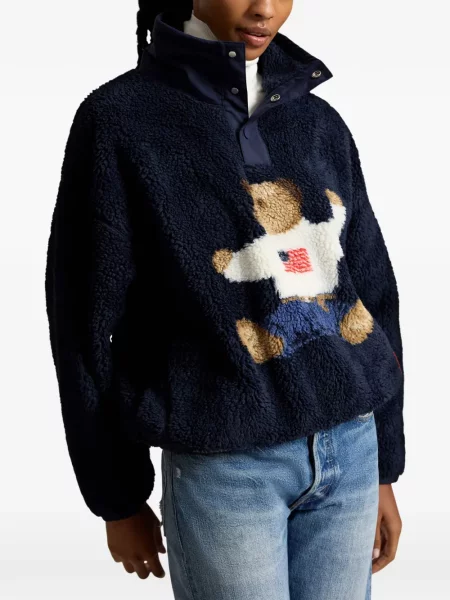 Fleece polo Polo Ralph Lauren με κέντημα με λαιμόκοψη v κόκκινο