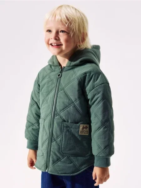 Reserved Prešívaná bunda s kapucňou oceľovo zelená