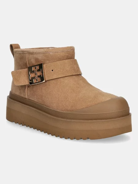 Велурени апрески Tory Burch Mellow Shearling Platform Boot кафяво