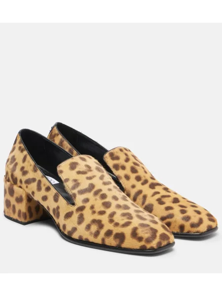 Домашни пантофи Jimmy Choo с принт с леопардов принт бежово