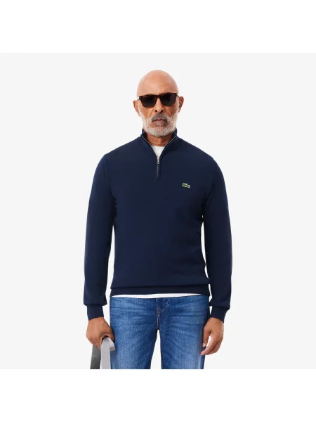 Lacoste Sweter Z Bawełny Organicznej Zapinany Na Pod Szyją granatowy
