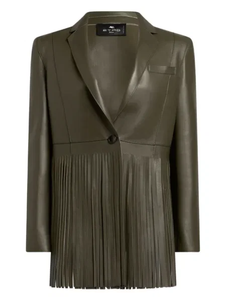 Geanta de piele Etro cu franjuri plisată verde