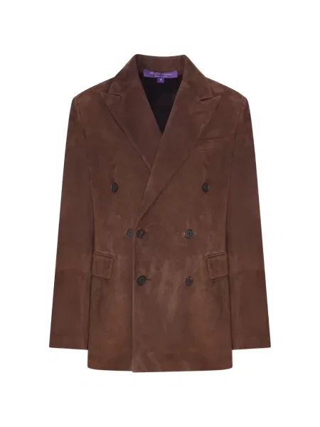 Sacou Ralph Lauren Collection din piele de căprioară cu două rânduri de nasturi maro
