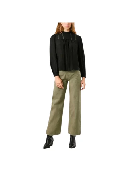 Bluzka Pepe Jeans z wysokim kołnierzem biznesowa czarna