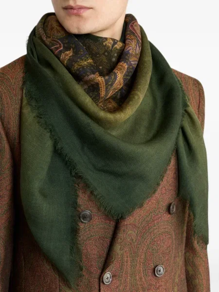 Fular Etro de lână cu model floral verde