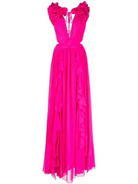 Rochie maxi Patbo cu volane de costum roz