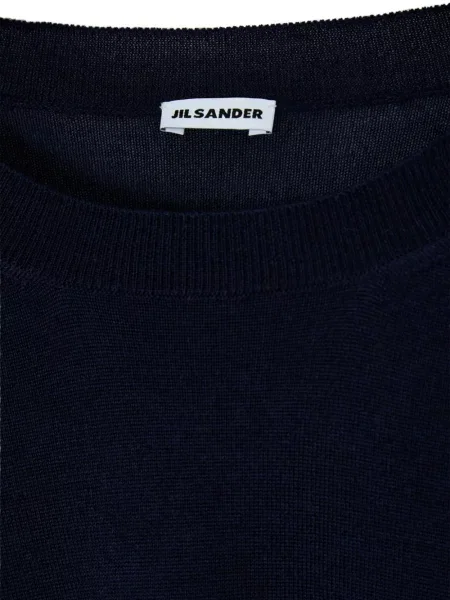 Кашмирен пуловер Jil Sander с кръгло деколте синьо
