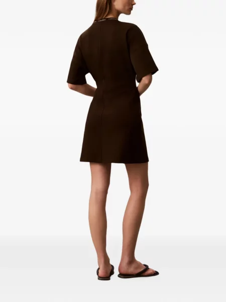 Gulerat rochie mini Calvin Klein cu autograf maro