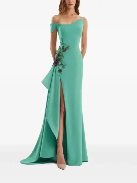 Rochie Gemy Maalouf cu model floral asimetrică verde