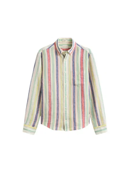 Gant Koszule Mężczyzna Wielobarwność M Len Reg Multistripe Linen Shirt beżowa