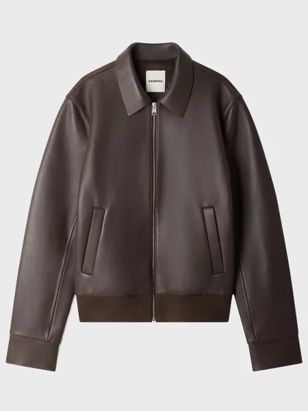 Шкіряна куртка Sandro коричнева