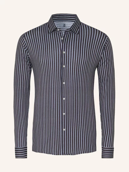 Desoto Jerseyová Košile Slim Fit tmavě modrá / tmavě hnědá bílá