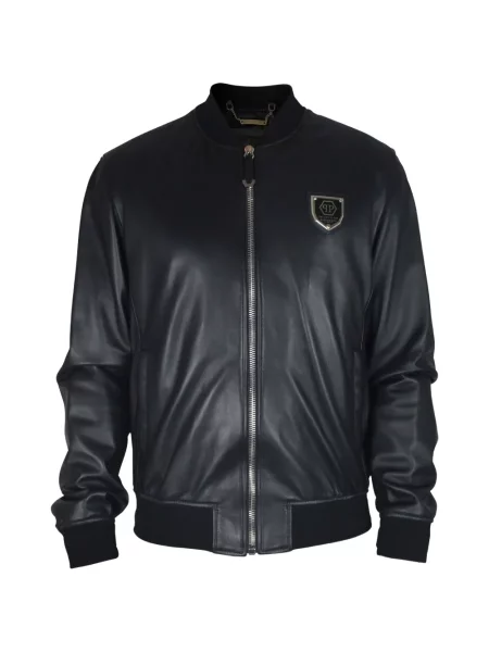 Geanta de piele Philipp Plein cu autograf negru
