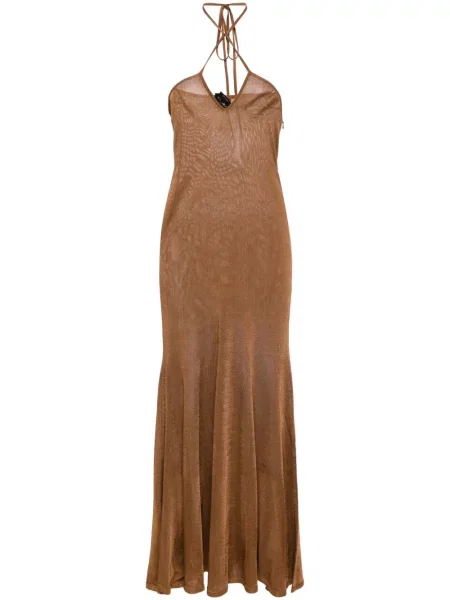 Rochie maxi Tom Ford cu gât halter de costum maro