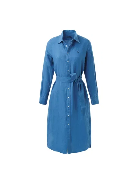 Lniana sukienka koszulowa Polo Ralph Lauren niebieska