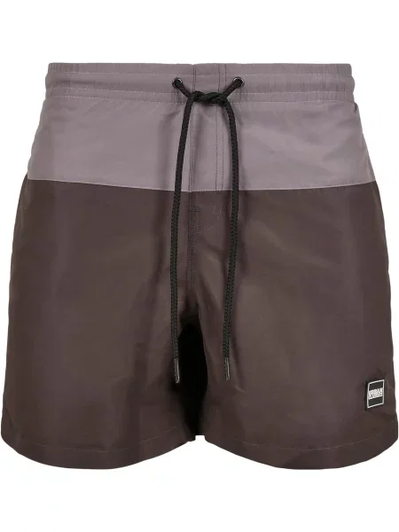 Urban Classics Plavecké šortky tmavě hnědá / šedá bílá