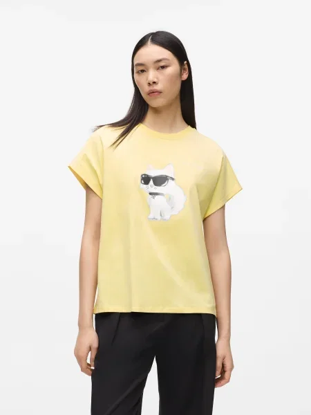 Karl Lagerfeld Majica Ikon Choupette rumena / črna bela