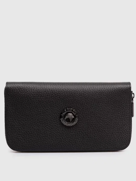 Шкіряний гаманець-клатч з металевою емблемою Stefano Ricci чорний