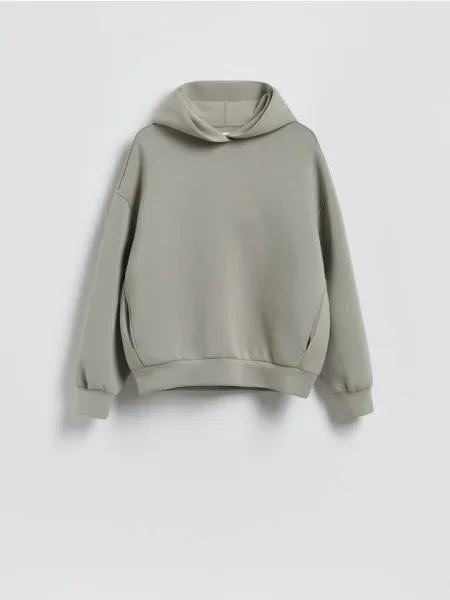 Reserved Gładka bluza z kapturem jasnozielony