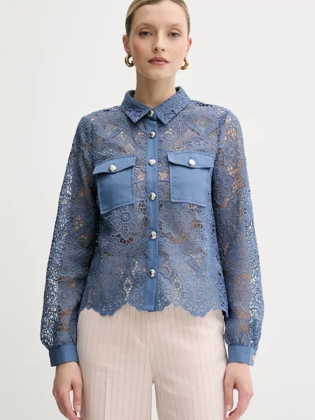 Риза Morgan CIVI дамска синьо със стандартна кройка с класическа яка CIVI черно