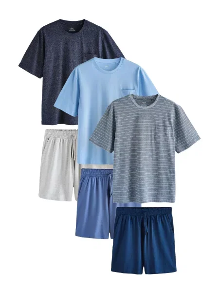 Next Pijama scurtă bleumarin / albastru deschis / albastru închis / amestecat gri