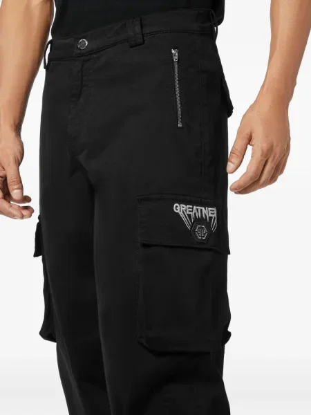 Карго панталони Philipp Plein бродирани черно