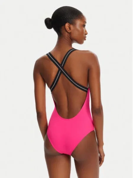 Jednodílné plavky Emporio Armani Logo Tape neon pink