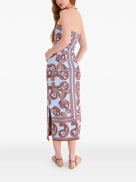 Μίντι φόρεμα Cara Cara με σχέδιο paisley στράπλες μπλε