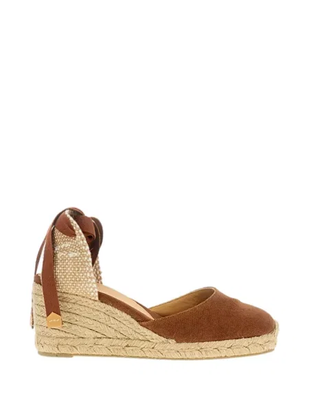 Еспадрили Castañer с връзки с клин ток с дантела кафяво