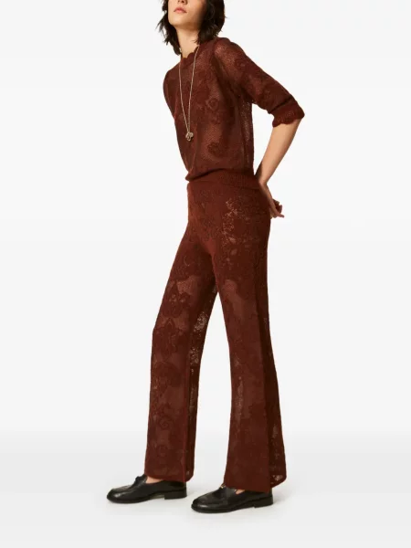Pantaloni Twinset din lână alpaca maro