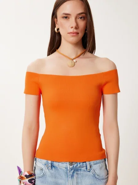 Happiness İstanbul Top brodat închis portocaliu