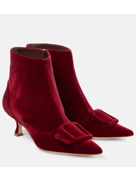 Cizme scurte Manolo Blahnik de catifea bordo