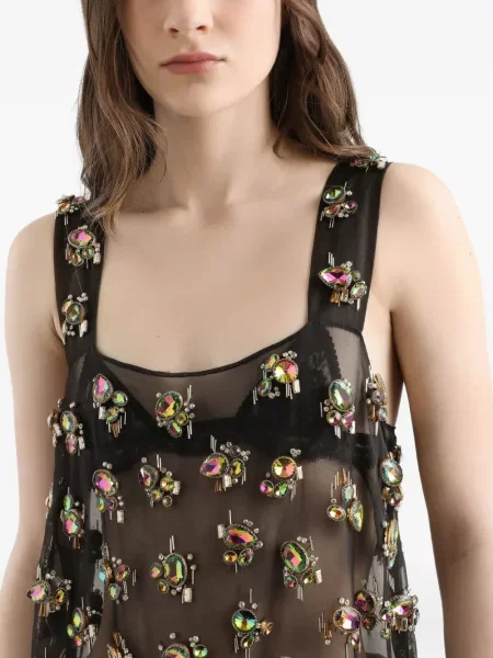 Прозрачна костюм мини рокля Dolce & Gabbana с кристали черно