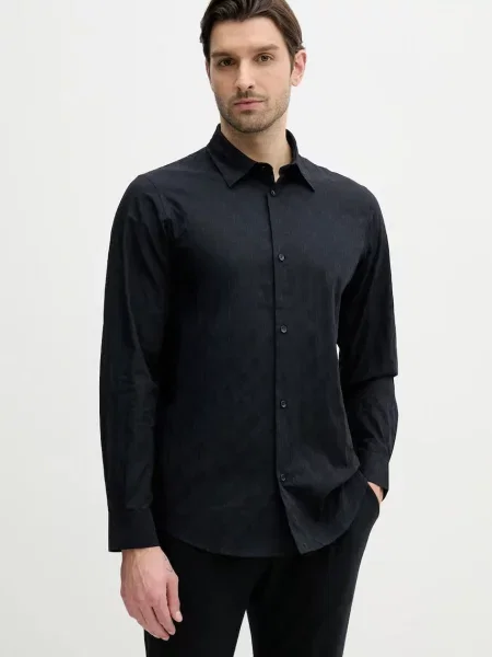 Риза Armani Exchange мъжка тъмносиньо със стандартна кройка с класическа яка черно