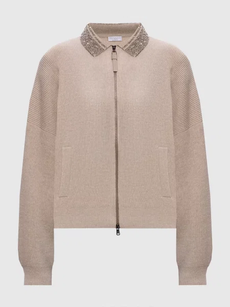 Кардиган з вовни кашеміру та шовку Brunello Cucinelli бежевий