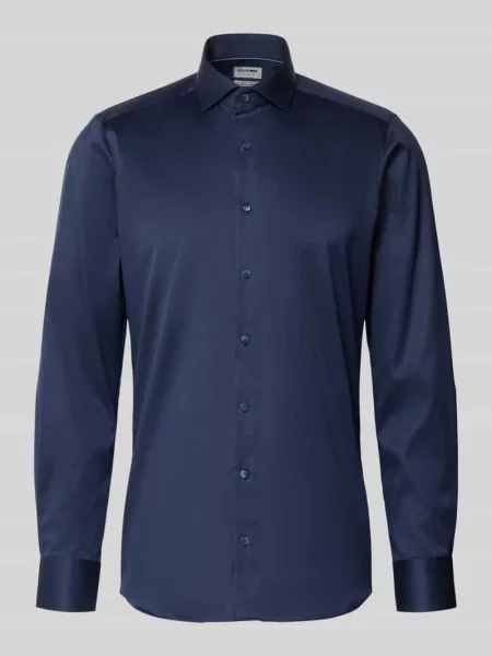 Koszula biznesowa o kroju slim fit w jednolitym kolorze z kołnierzykiem typu kent Olymp Level Five granatowa