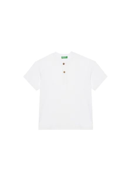 United Colors of Benetton gyerek póló vászonkeverékkel sima fehér
