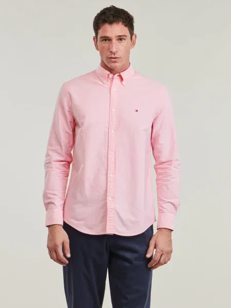 Cămașă Tommy Hilfiger din țesătură twill roz