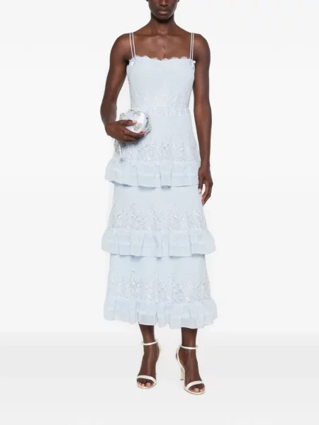 Rochie midi Self-portrait din dantelă albastru