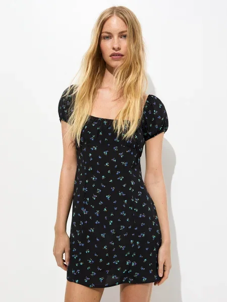 Pull&Bear Letné šaty modrá / vodová / kaki čierna