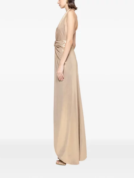 Rochie maxi Nissa cu spatele deschis de costum auriu