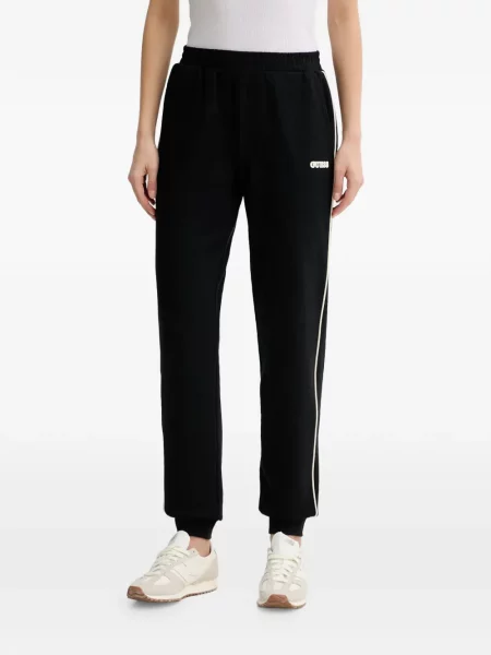Pantaloni Guess cu dungi alergare cu autograf negru