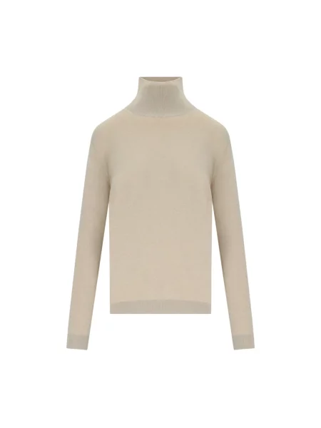 Sweter z golfem Weekend Max Mara wełniany do golfa beżowy