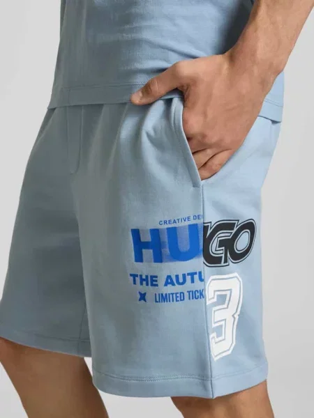 Szorty z dzianiny dresowej z elastycznym pasem model ‘Nesisho’ Hugo Blue