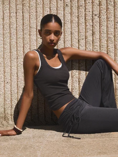 Bershka Spodnie O Kroju Flare Soft Z Modalu Z Marszczeniem I Kokardą Kobieta Xl Ciemnoszary