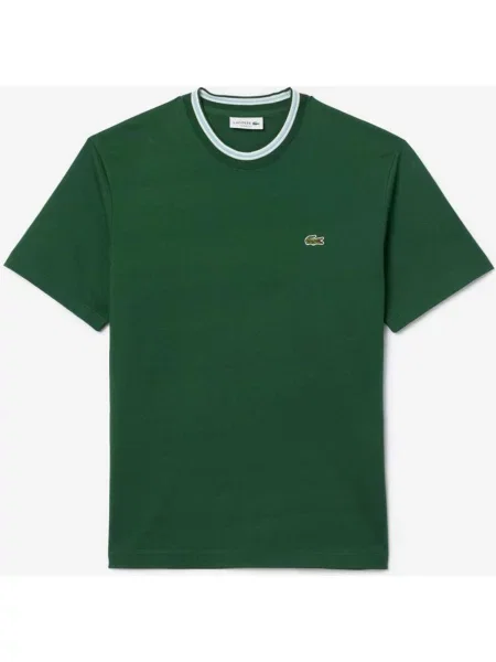 Koszulka Lacoste Regular Fit Ribbed Collar krótki rękaw ciemnozielona S zielona