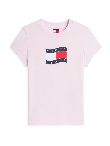 Tommy Jeans Tricou albastru închis / roz / roșu alb