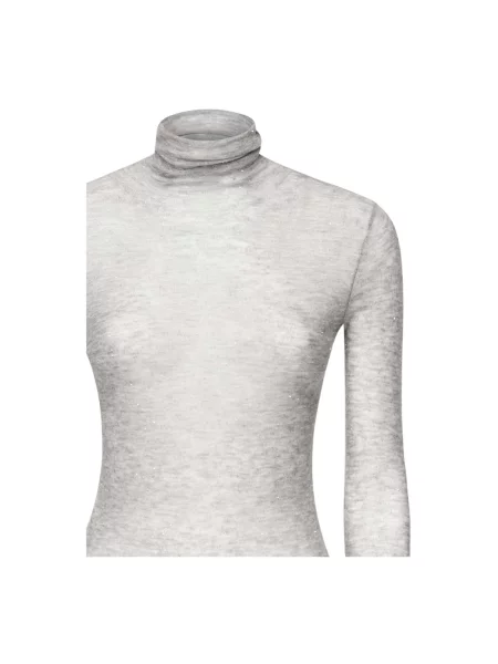 Lniany sweter z golfem Pinko szary