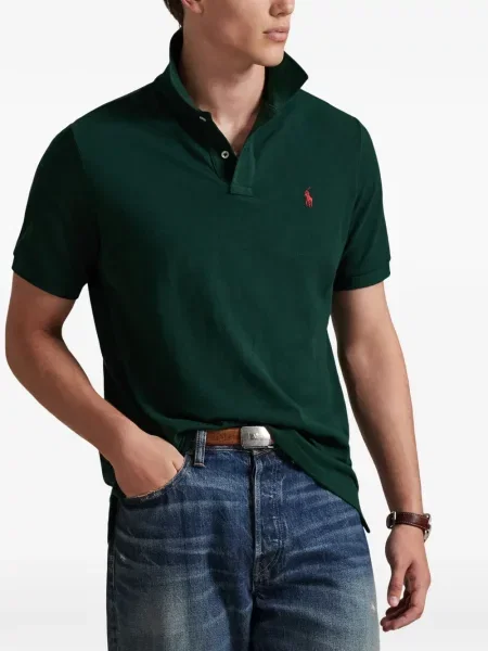 Tricou polo Polo Ralph Lauren cu autograf cu 5 buzunare în carouri gri